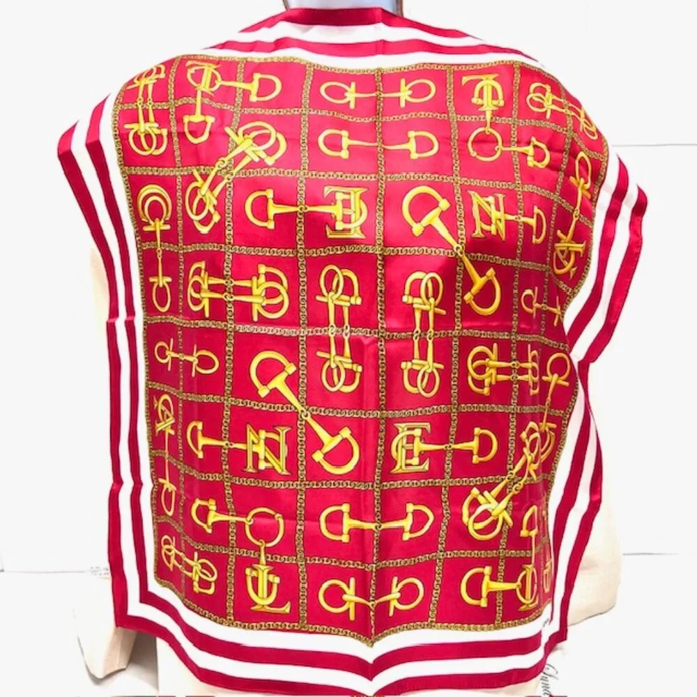 New Unused Lancel Paris 100% Silk Satin Scarf 23